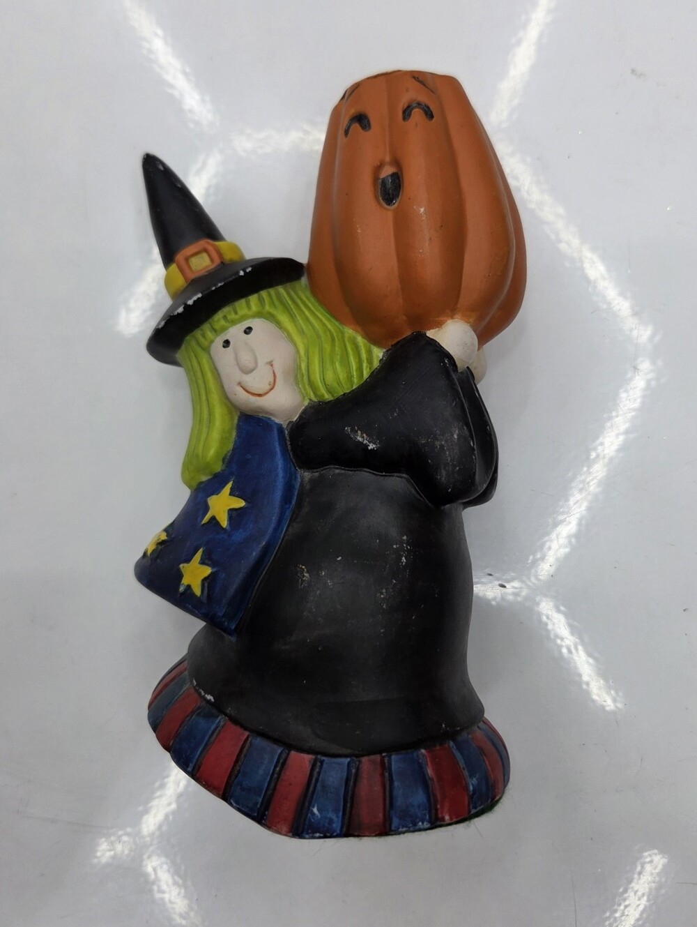Vintage Halloween Witch Candle Holder Figurine  Carrying Pumpkin  Tabletop Decor